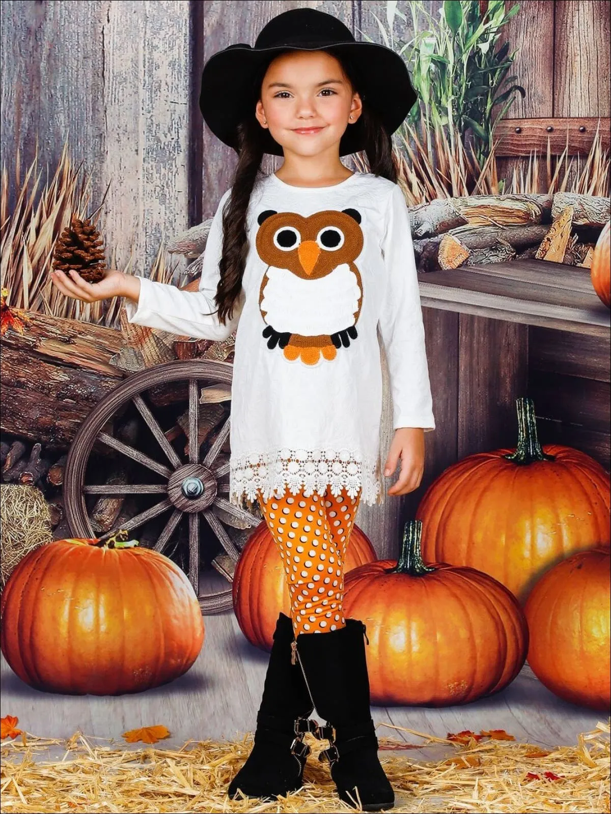 Girls Long Sleeve Crochet Hem Tunic And Legging Set