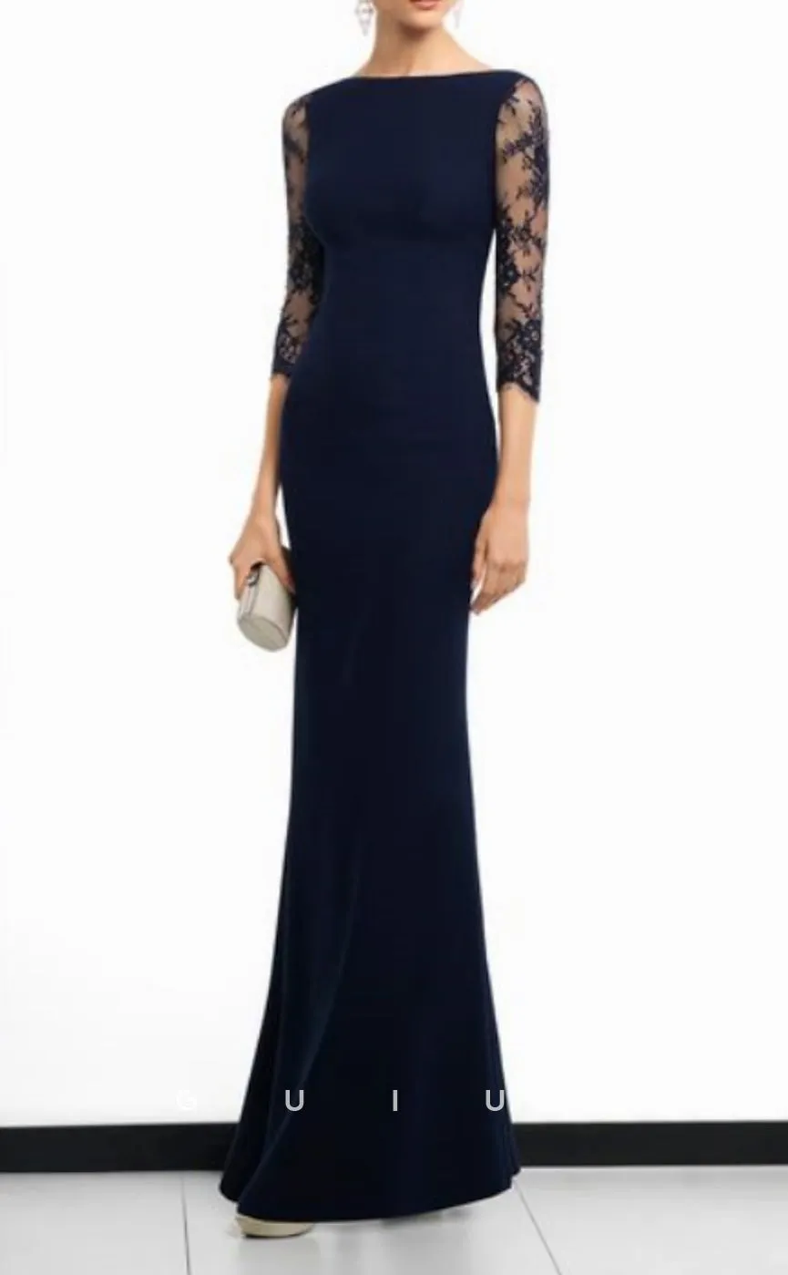 GM103 - Sheath Scoop Neck 34 Length Sleeves Floor Length Mother of the Bride Dress