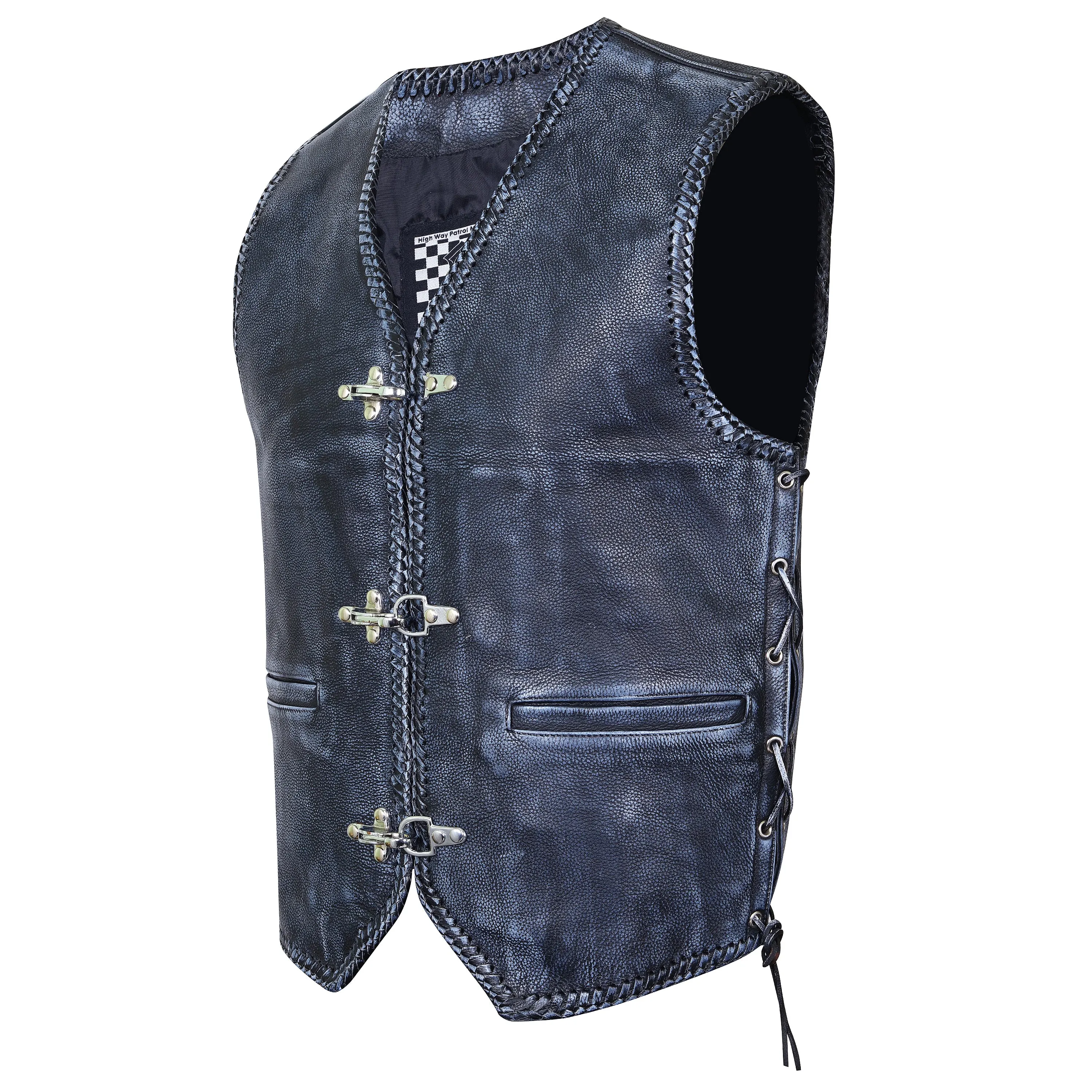 GRAY HL11650GRAY Heavy Metal Rocker Braid Waistcoat Motorcycle Vest Buckle