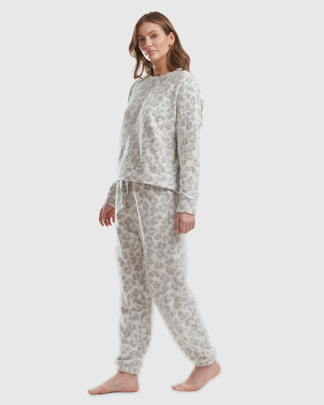 Grey Leopard Cozy Sweater PJ Set