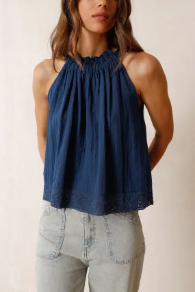 Halter Gather Top Indigo