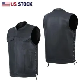 HL11685SPT SOA Men's Leather Vest Anarchy Motorcycle Club Concealed Carry Side Lace