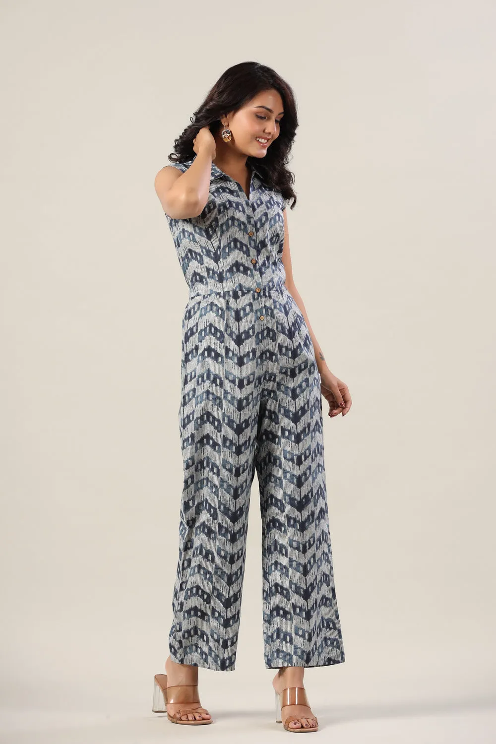 Indigo Shibori Print on Cotton Jumpsuit