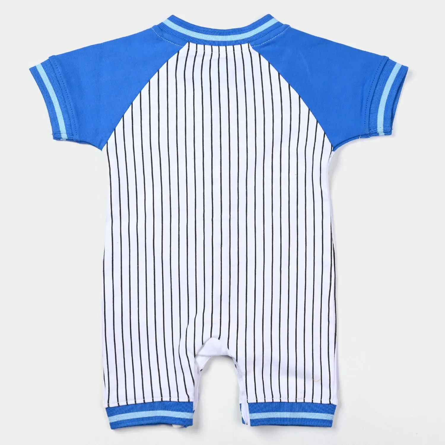 Infant Boys Cotton Interlock Knitted Romper Baseball-White