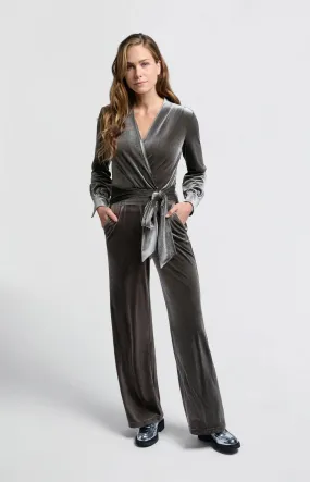 Jersey Velours Wide Leg Jumpsuit in Dark Metal Grey