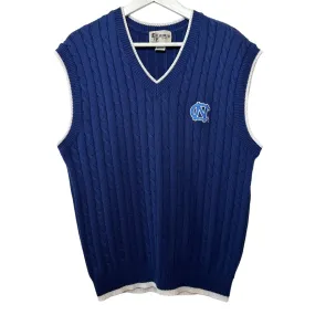 Joe College UNC Sweater Vest Cable Knit Blue Pullover Large