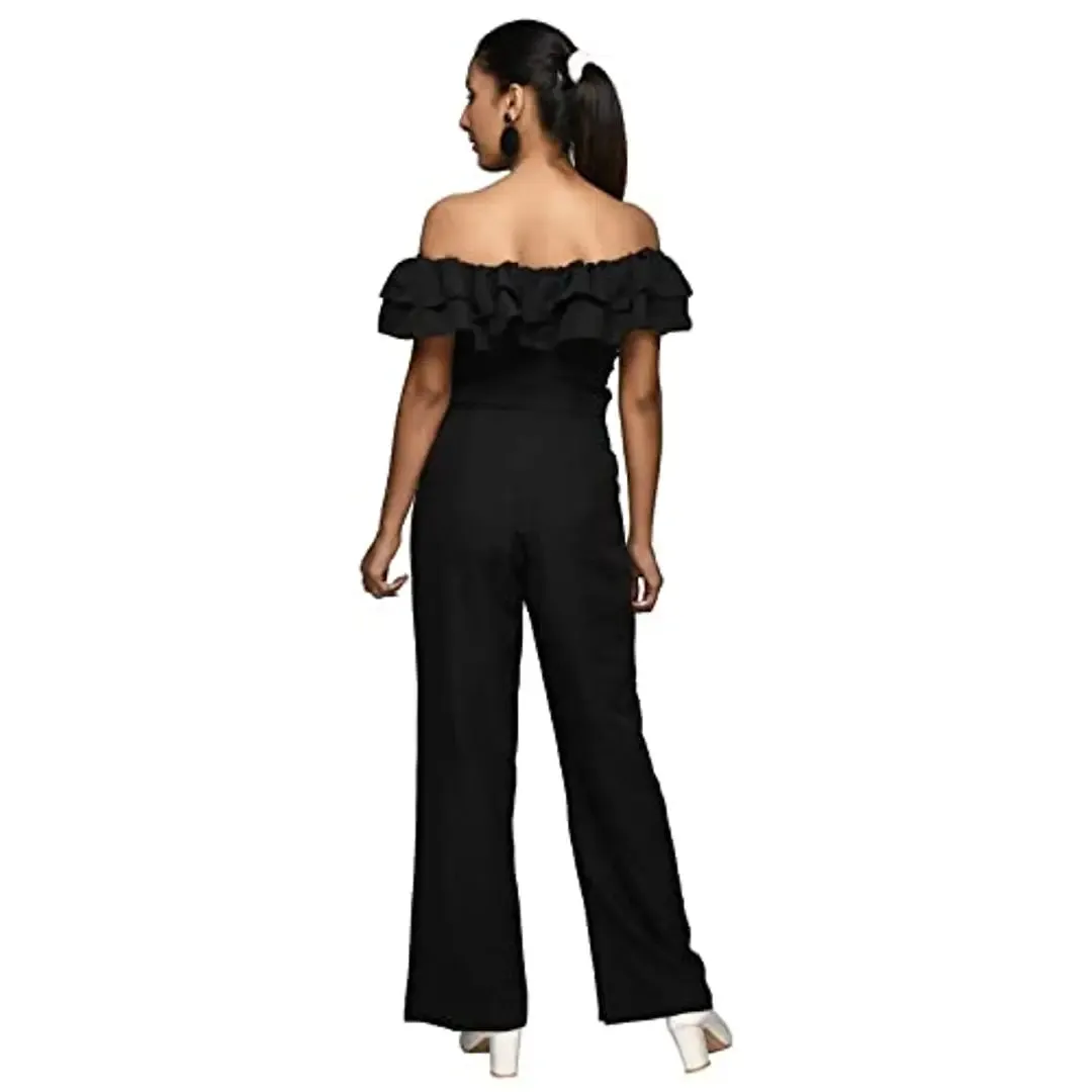 Jumpsuit Having Double Layer Off Shoulder Ruffles.(M)