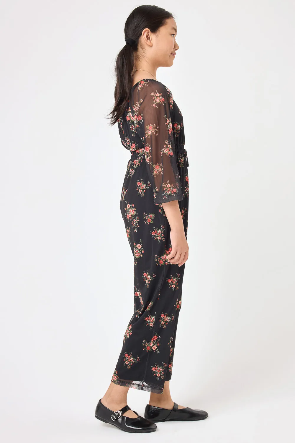 Kids Black Floral Power Mesh Jumpsuit