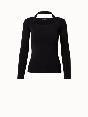 Knit Pullover with Trapezoid Neckline