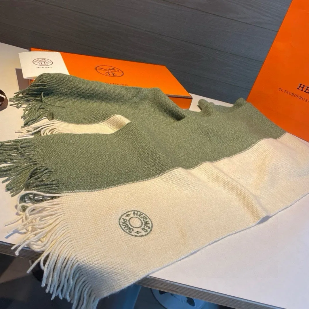 KNIT SCARF 180 IN JADE GREEN MIX WHITE CASHMERE