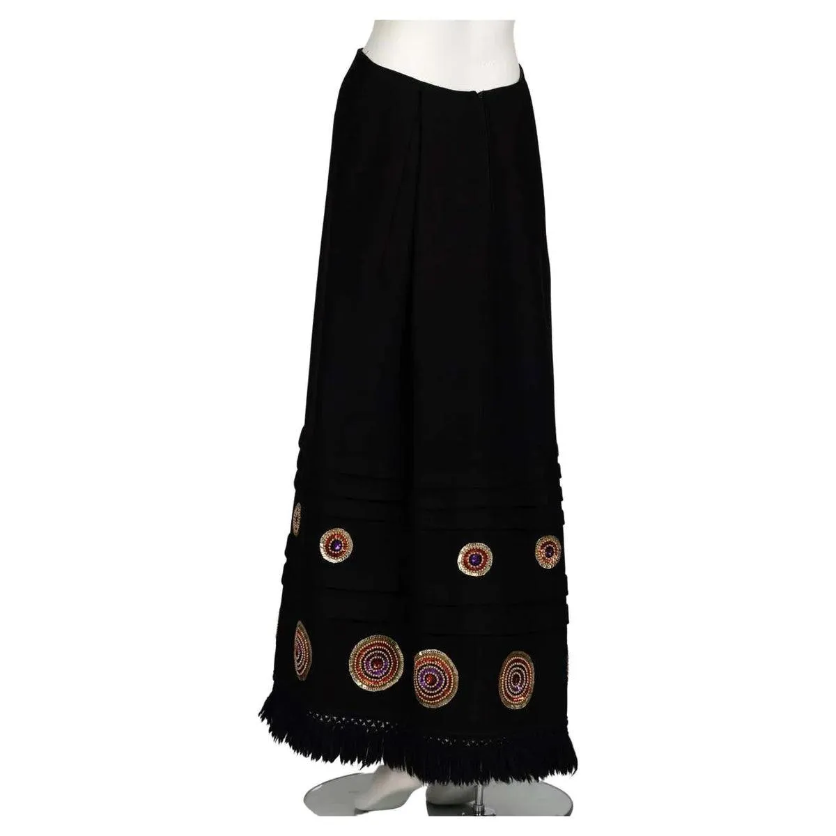 LANVIN JULES-FRANÇOIS CRAHAY Vintage 1970’s Black Gold Beaded Fringe Skirt | Size M