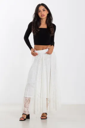 LAYERED LACE MIDI SKIRT