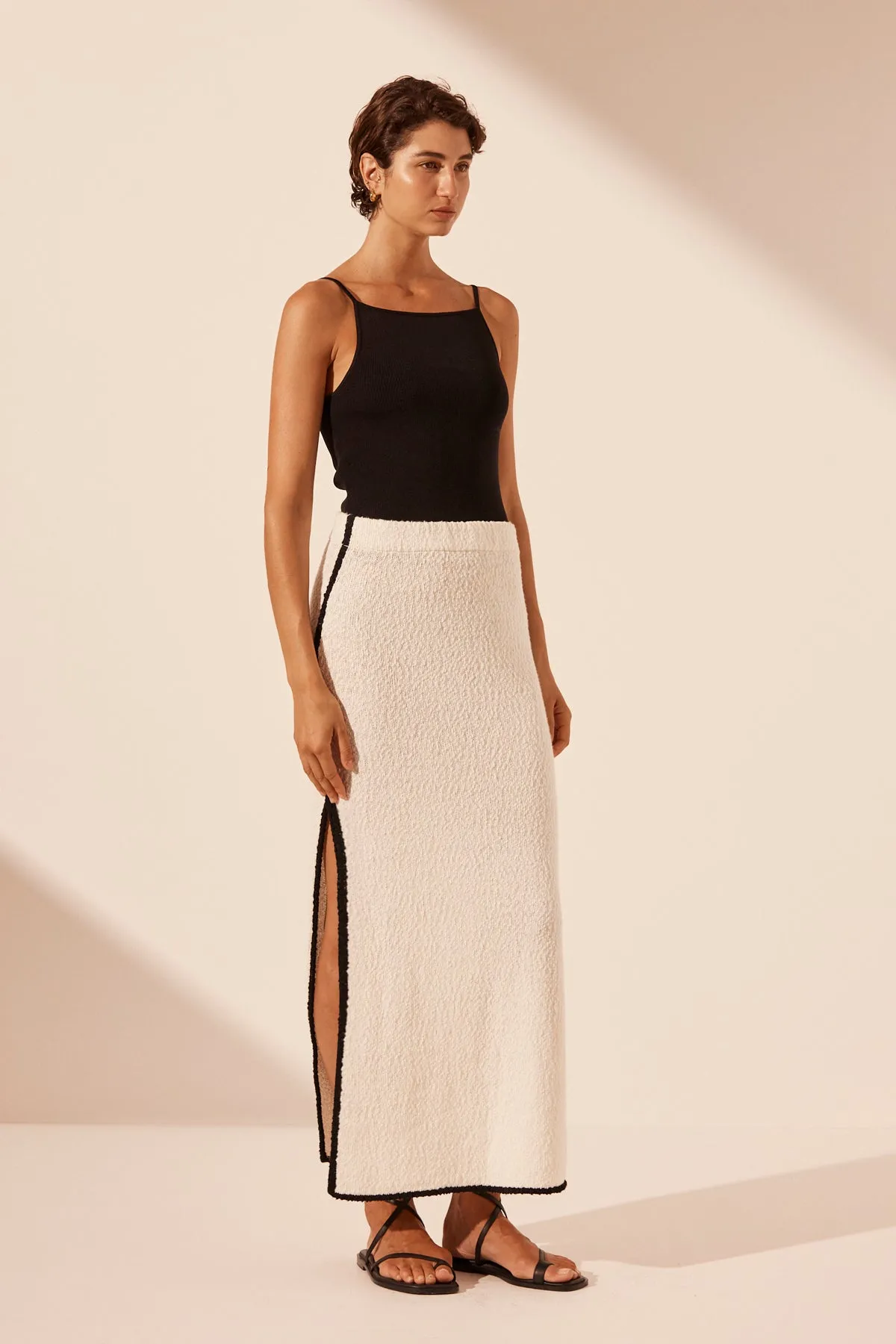 LENA SIDE SPLIT MAXI SKIRT - IVORY/BLACK