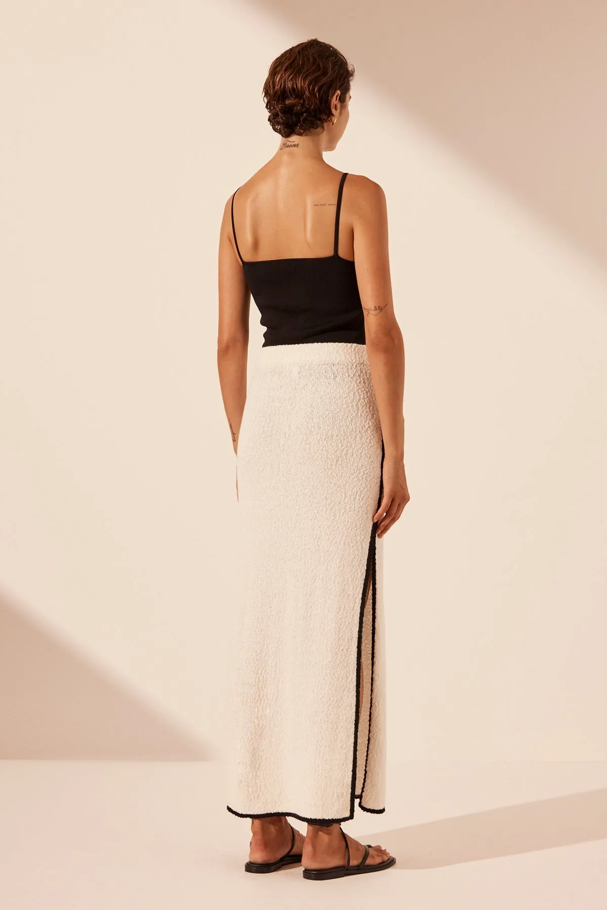 LENA SIDE SPLIT MAXI SKIRT - IVORY/BLACK