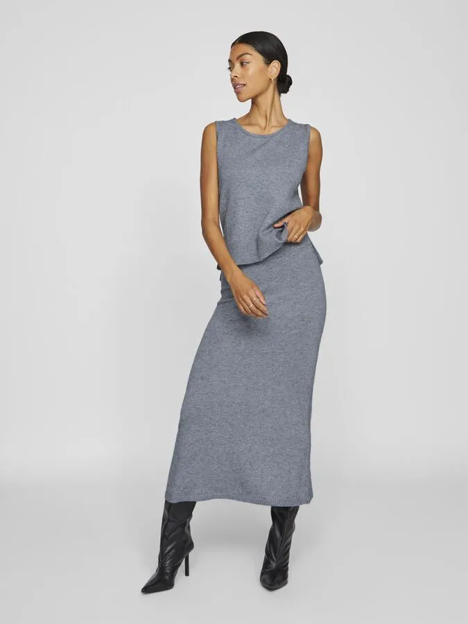 Lilo Knitted Midi Skirt - Medium Grey Melange