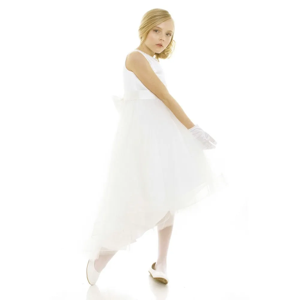 Little Girls Ivory Satin Hi-Low Savannah Flower Girl Dress 2-6