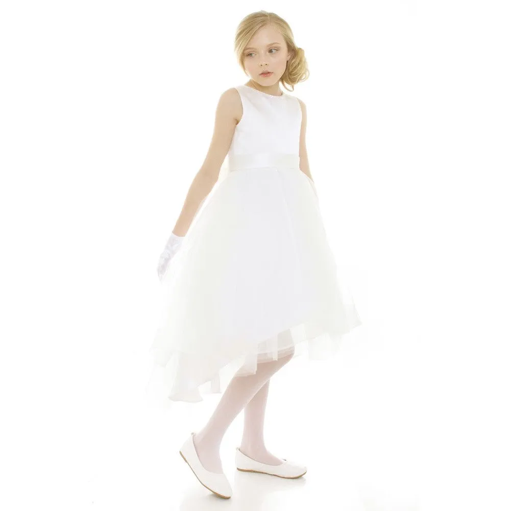 Little Girls Ivory Satin Hi-Low Savannah Flower Girl Dress 2-6