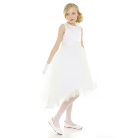 Little Girls Ivory Satin Hi-Low Savannah Flower Girl Dress 2-6