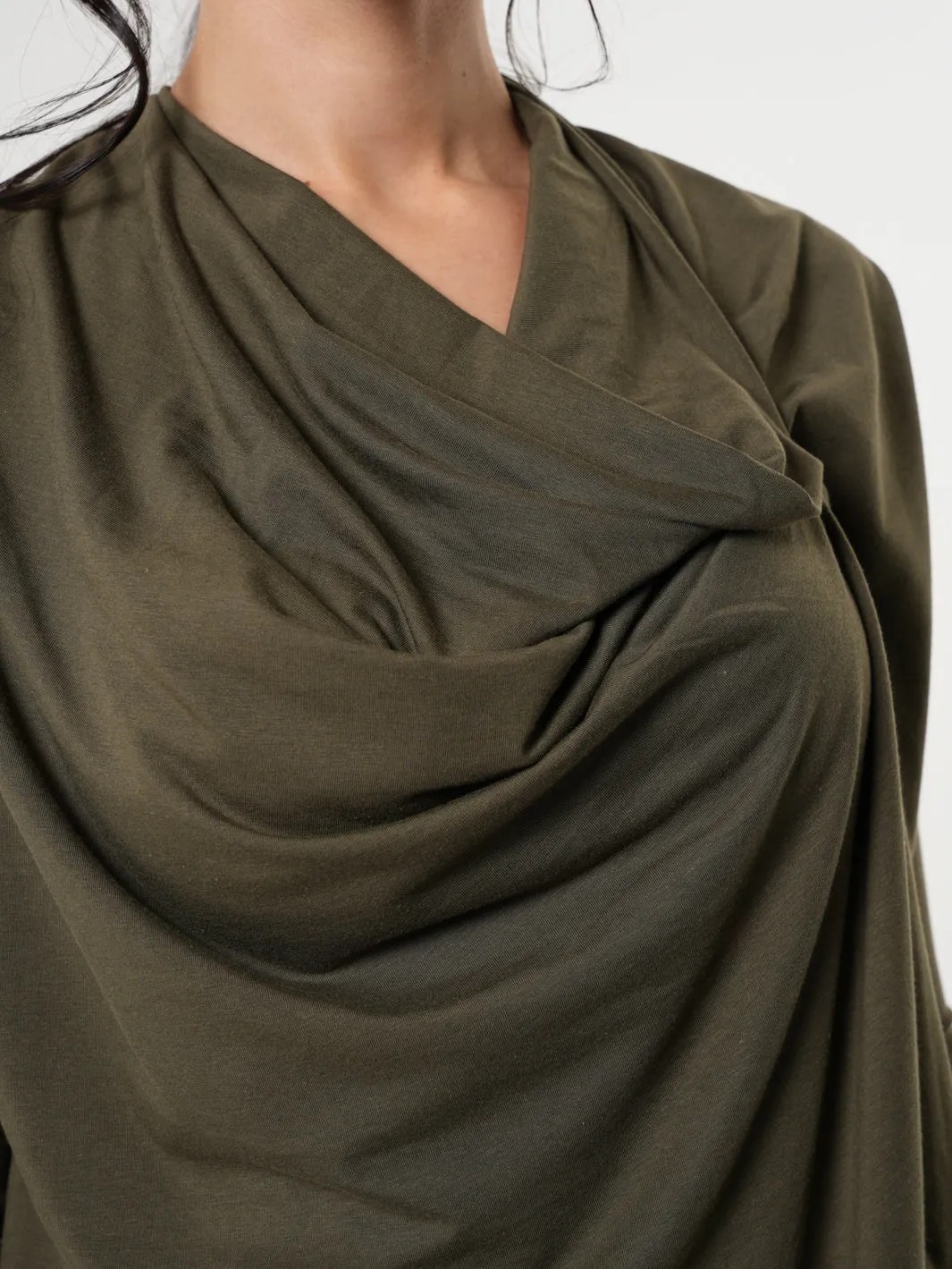 Long Sleeved Draped Top In Khaki