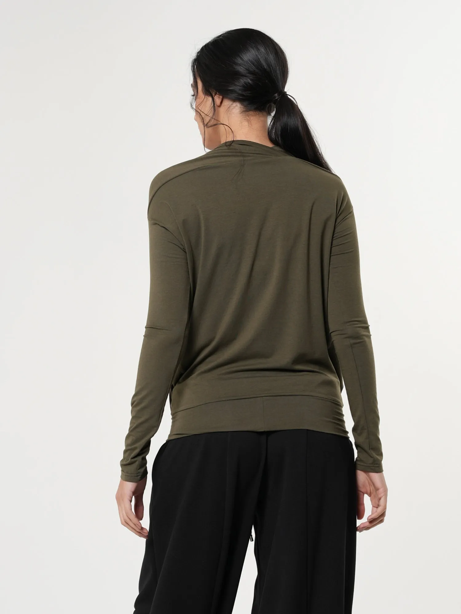 Long Sleeved Draped Top In Khaki