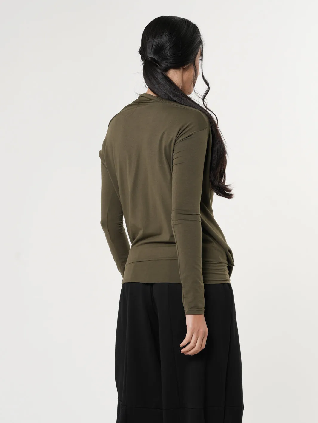 Long Sleeved Draped Top In Khaki