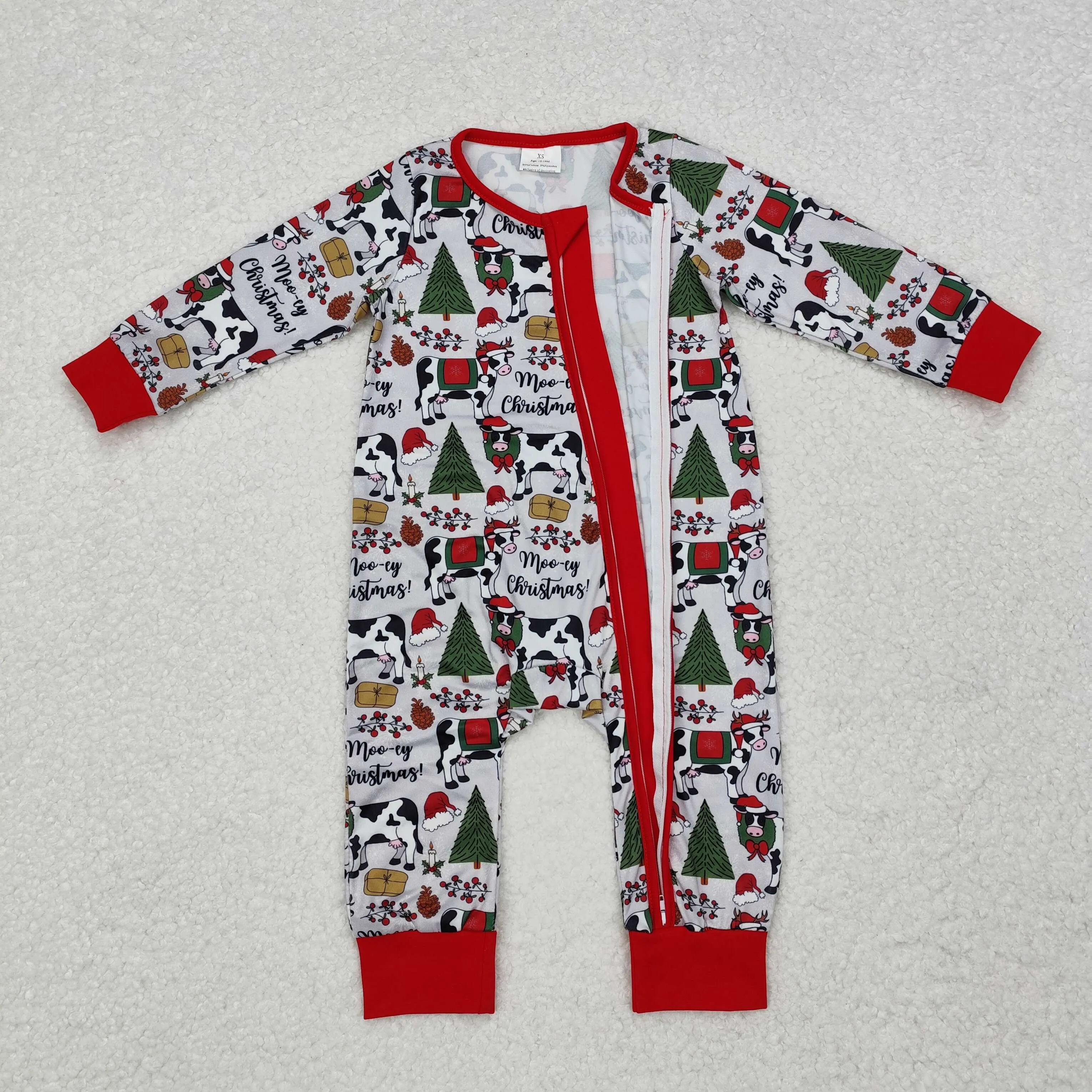 LR1075  baby boy clothes cows  toddler boy christmas winter romper