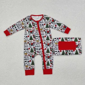 LR1075  baby boy clothes cows  toddler boy christmas winter romper