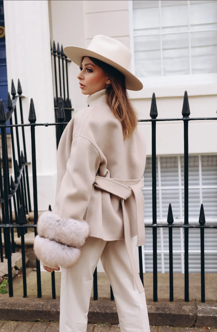 Luxy Cashmere & Fox Fur Double Cuffed Coat - Taupe