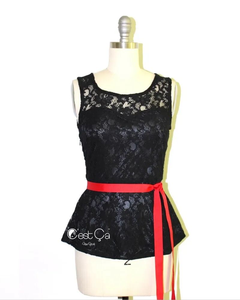 Lynn Black Lace Peplum Top