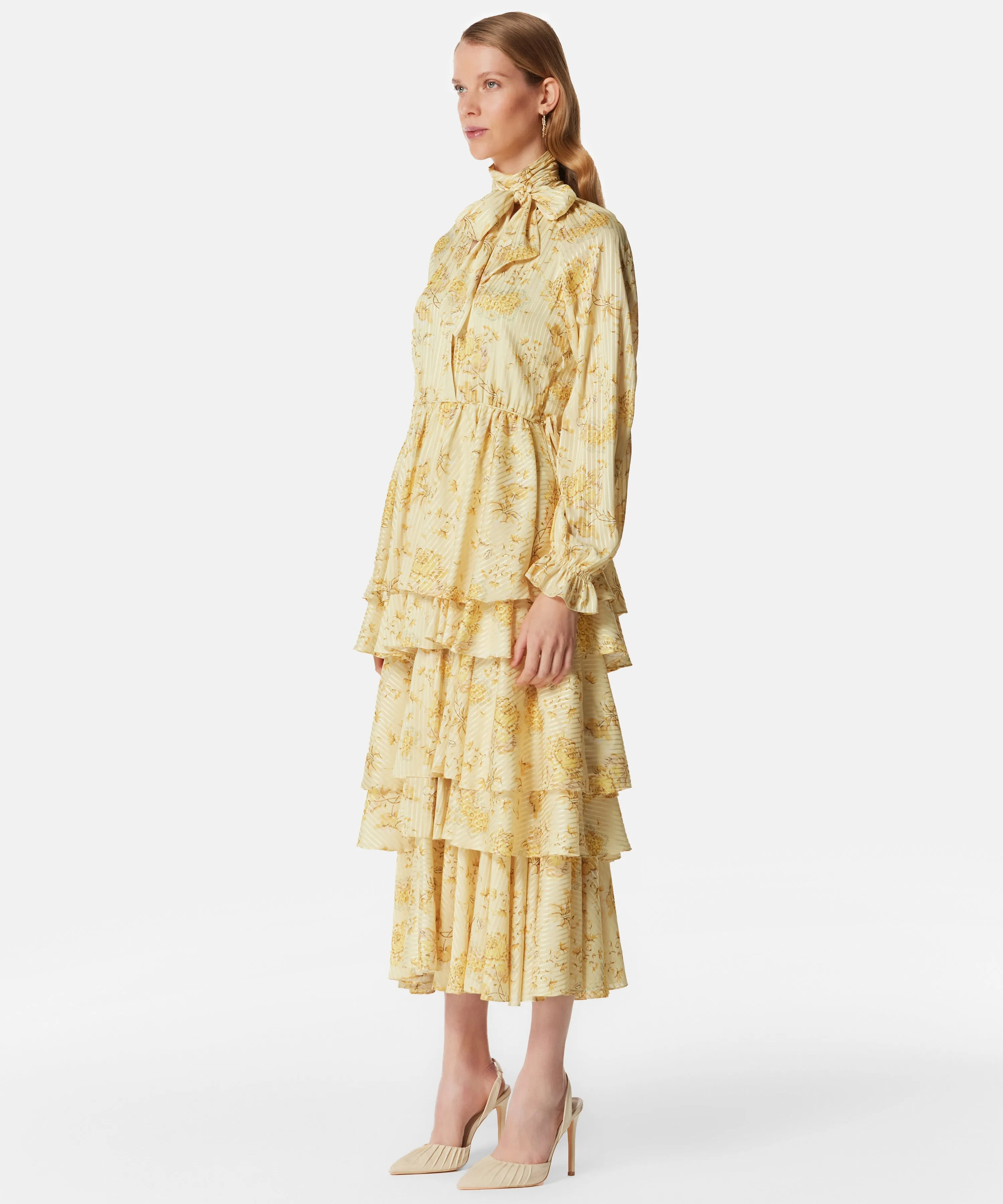 Machka Printed Layered Midi Dress Light Yellow