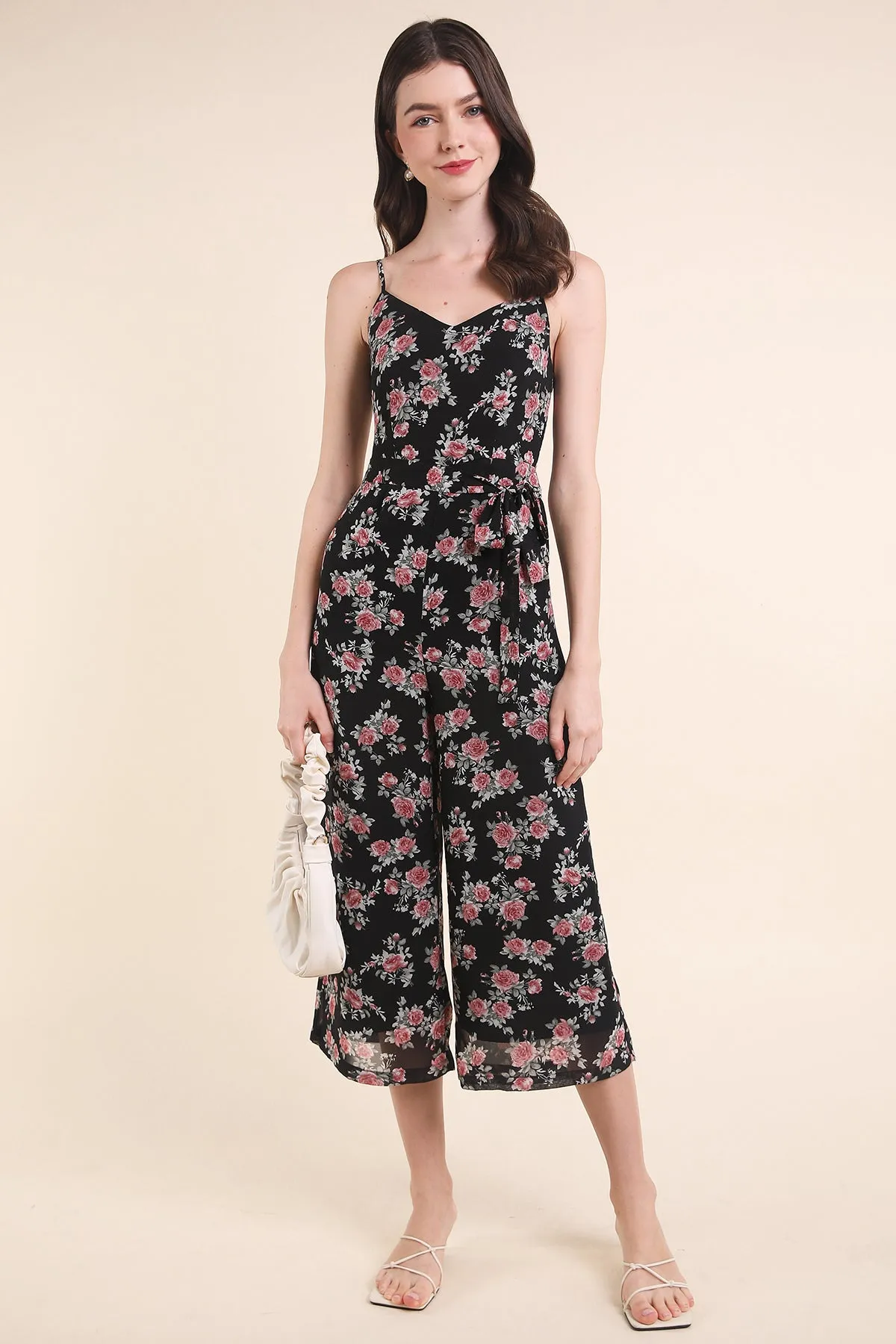 MADEBYNM FLORELLA VINTAGE FLORAL JUMPSUIT IN BLACK