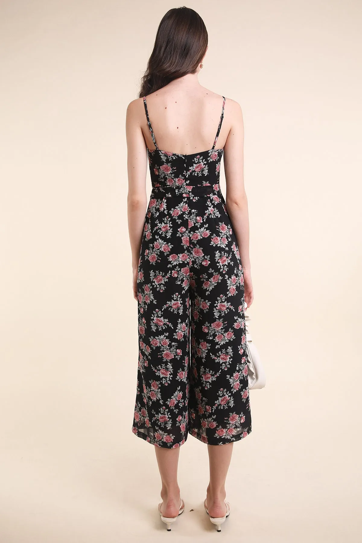 MADEBYNM FLORELLA VINTAGE FLORAL JUMPSUIT IN BLACK