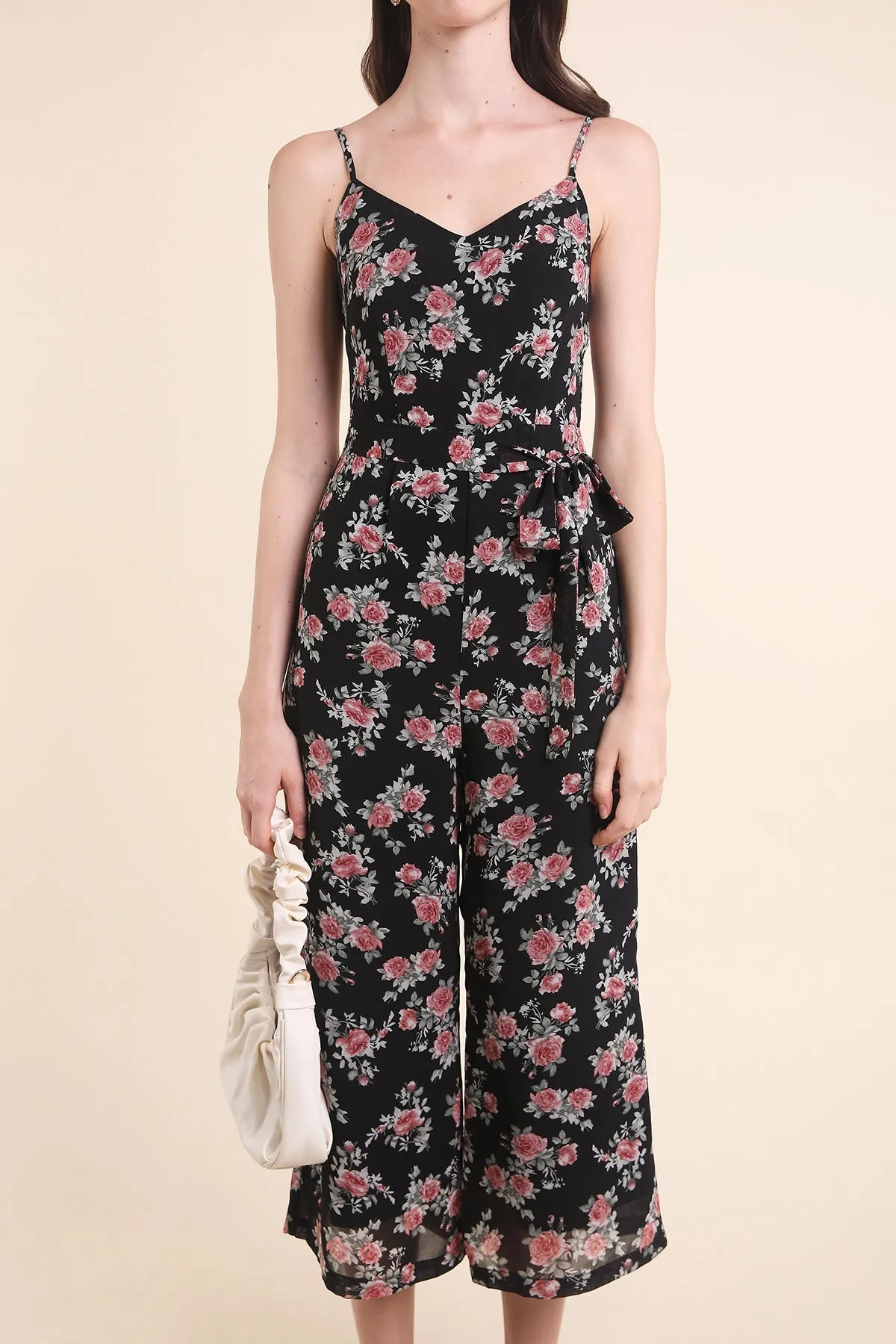 MADEBYNM FLORELLA VINTAGE FLORAL JUMPSUIT IN BLACK