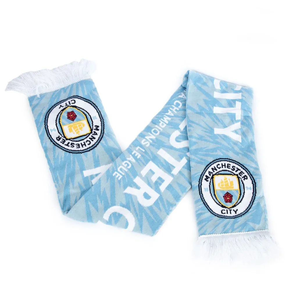 Manchester City FC UCL Scarf - Sky Blue Jacquard Knit