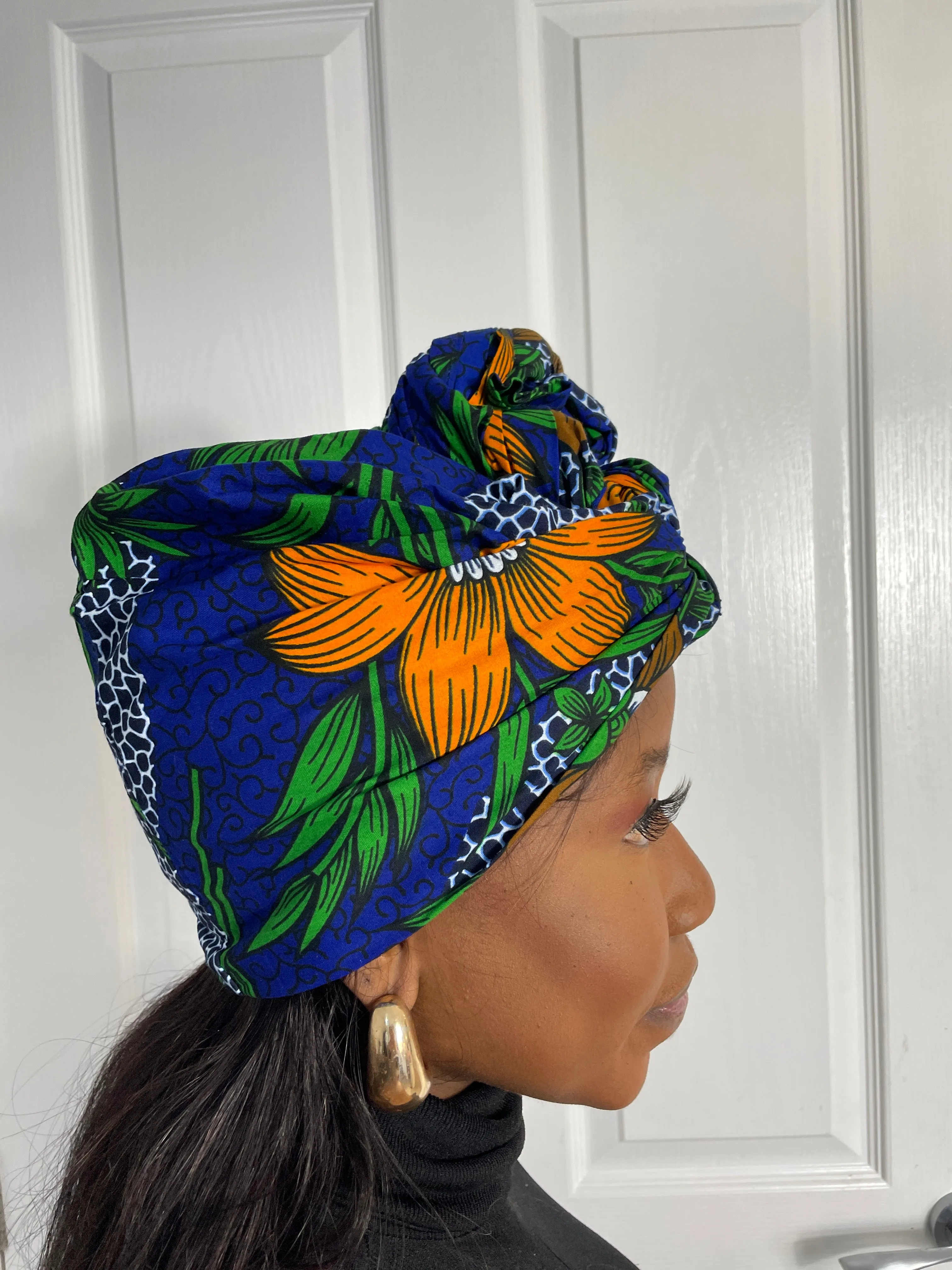 Martha Green and Blue Ankara Headwrap/Scarf