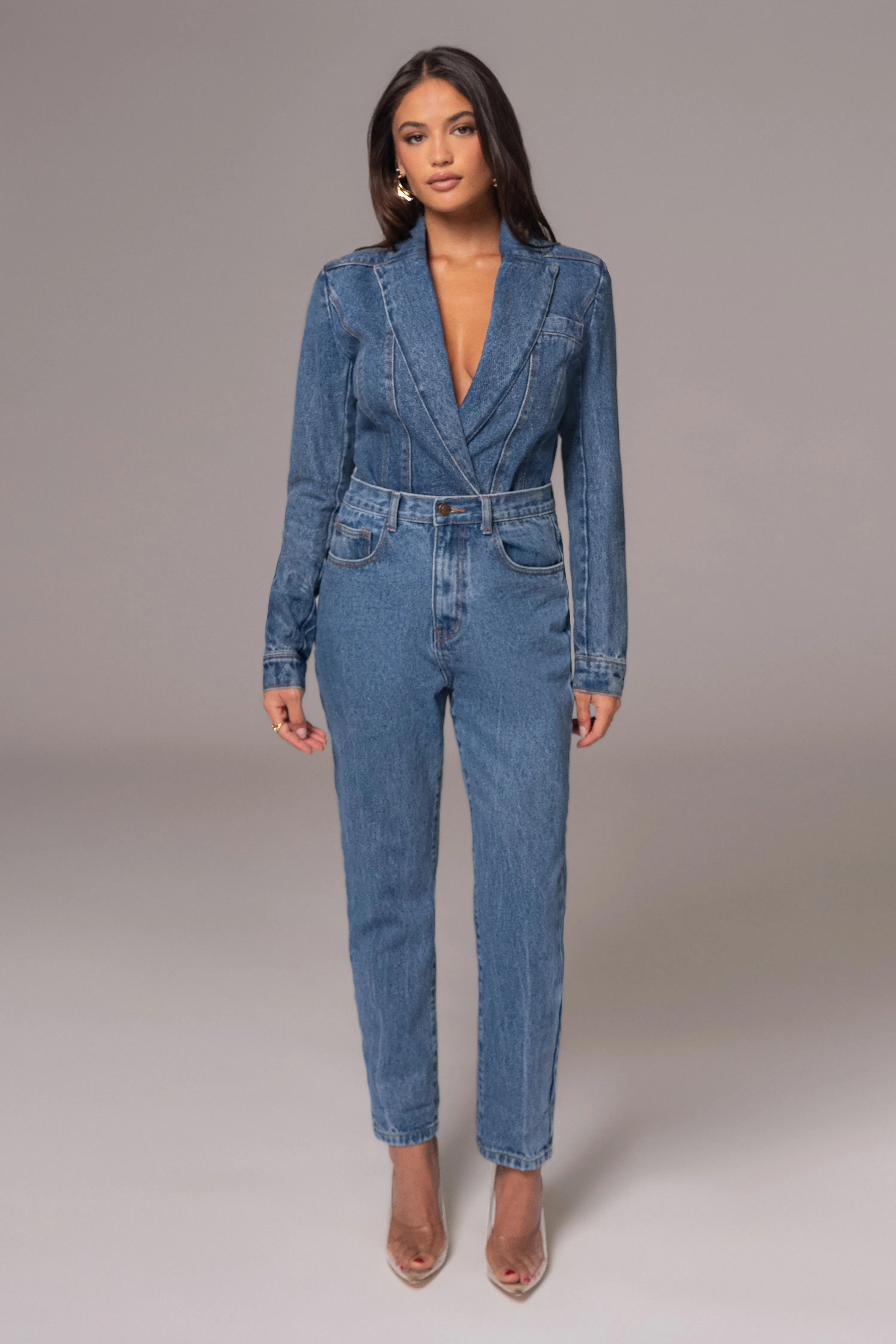 Medium Wash Dominica Structured Denim Bodysuit