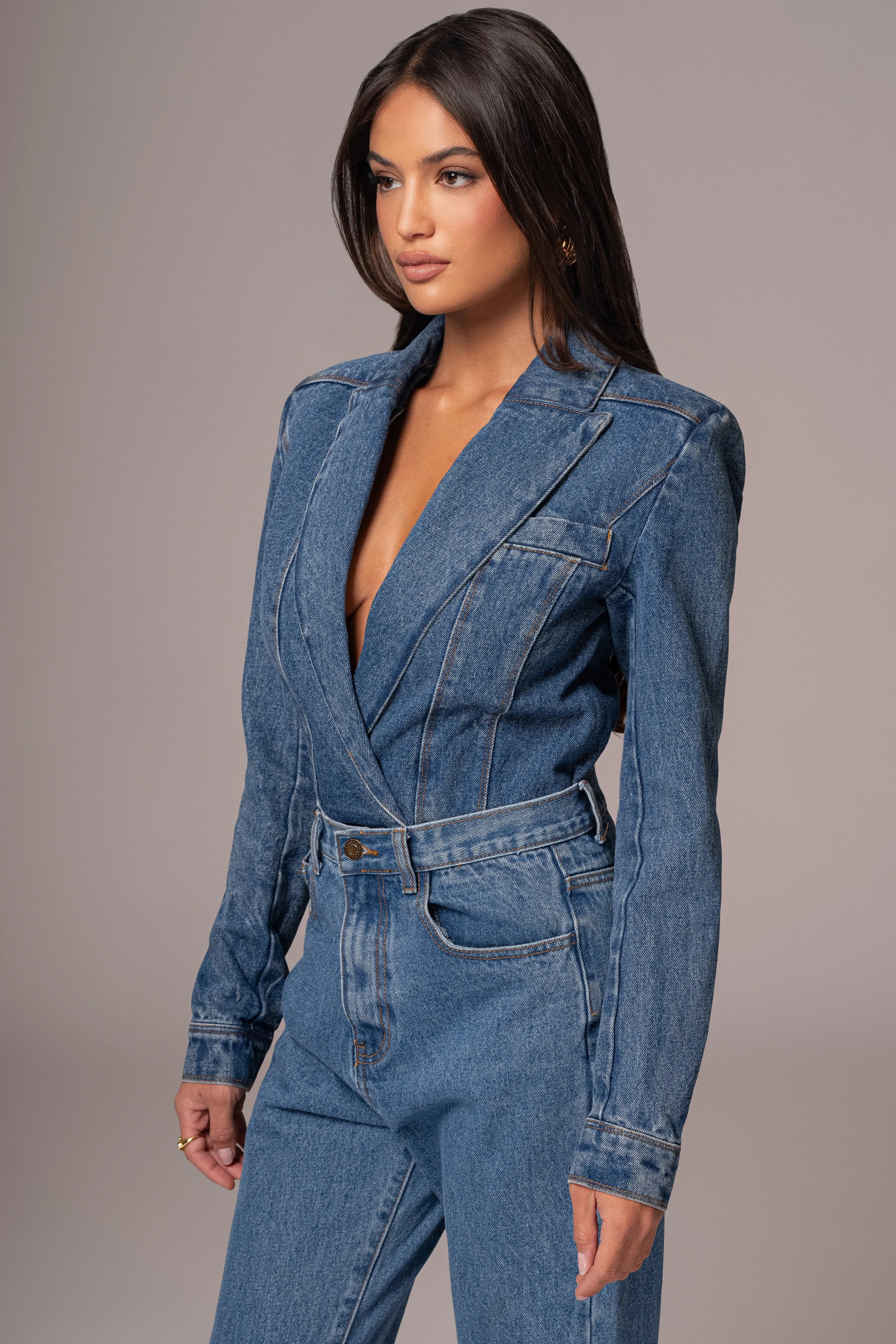 Medium Wash Dominica Structured Denim Bodysuit