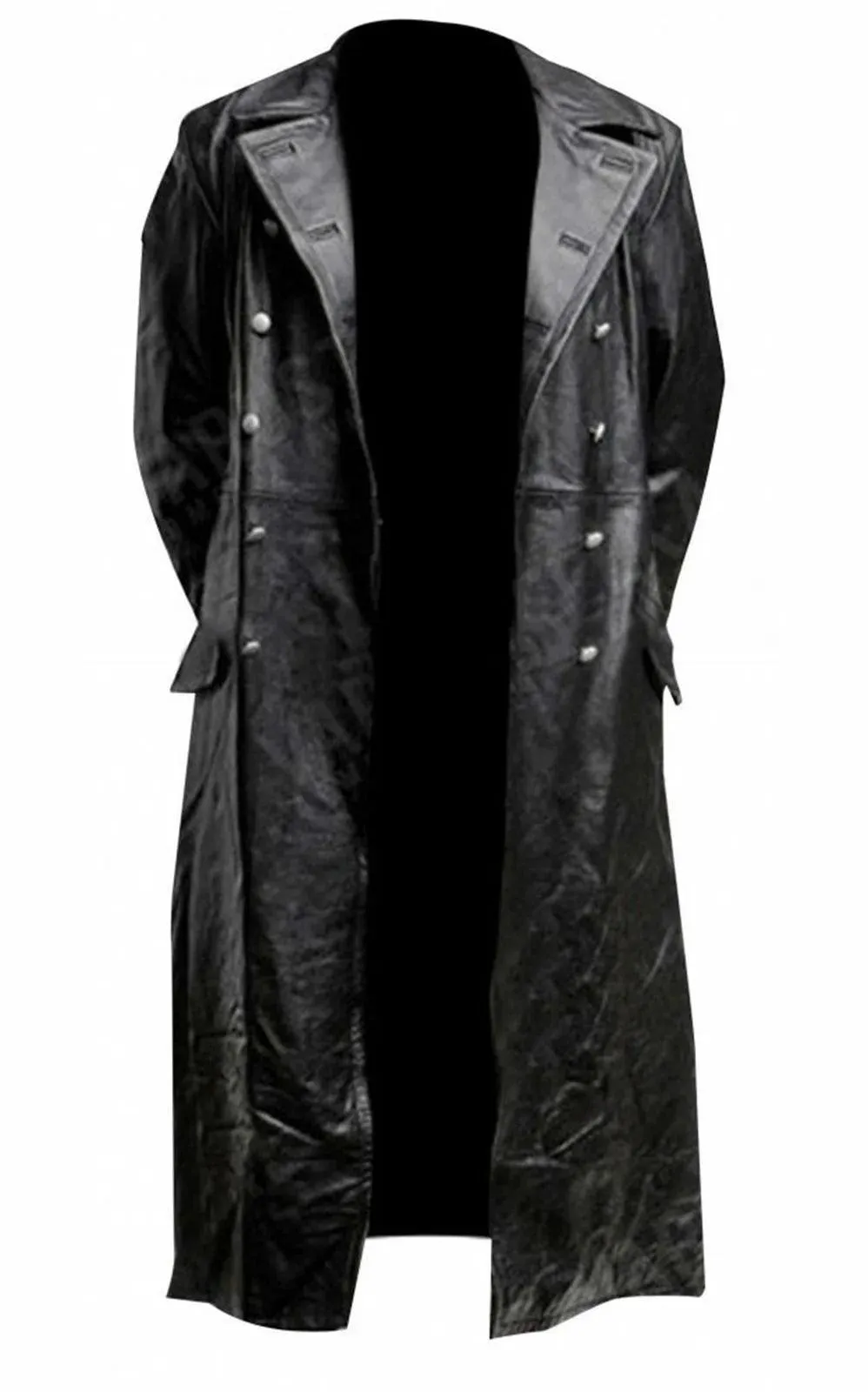 MEN'S GERMAN WW2 Military Uniform Officer Black Faux Leather Trench Coat