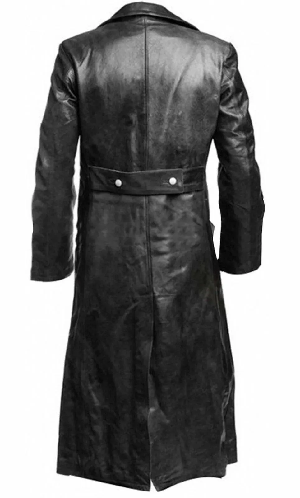 MEN'S GERMAN WW2 Military Uniform Officer Black Faux Leather Trench Coat