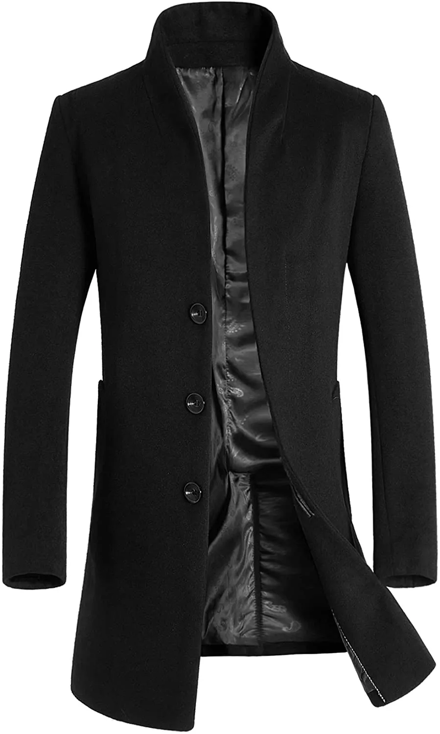 Men's Khaki Mid-Length Single Breasted Wool Blend Top Coat