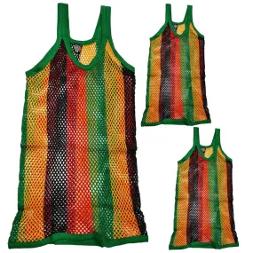 Mens String Rasta Crystal Vest 100% Cotton Mesh Fish Net Fitted String Vest