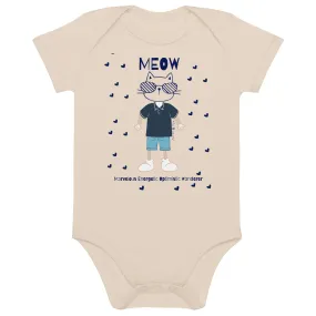 MEOW, Cat themed Organic cotton baby bodysuit