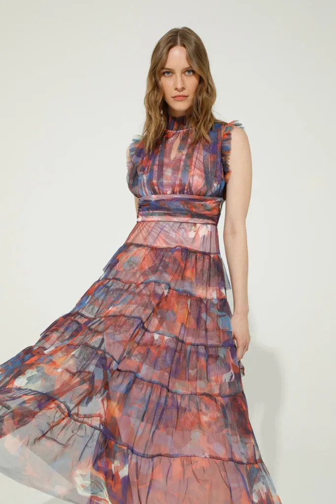 Mercurio Maxi Dress (Blue/Orange Print)