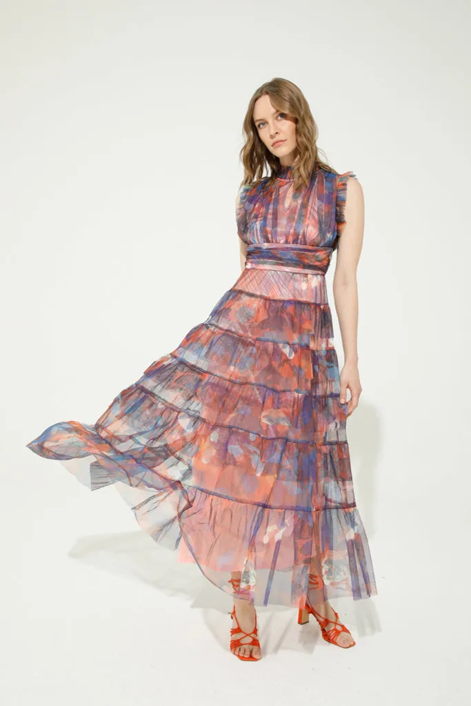 Mercurio Maxi Dress (Blue/Orange Print)