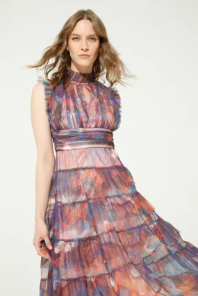 Mercurio Maxi Dress (Blue/Orange Print)