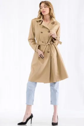 Midi Double Breasted Trench Coat - Camel -