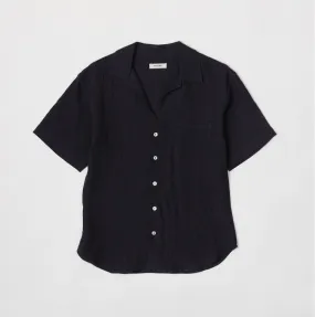 Navy Linen Collared Top