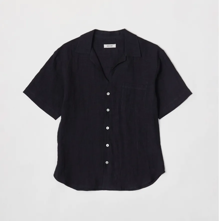 Navy Linen Collared Top