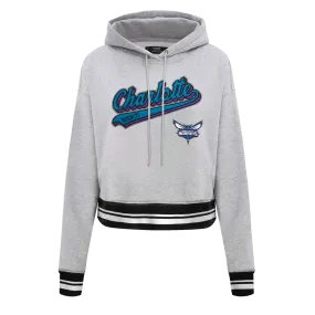 NBA CHARLOTTE HORNETS SCRIPT TAIL WOMEN'S RIB FLC CROPPED PO HOODIE (HEATHER GRAY/BLACK)