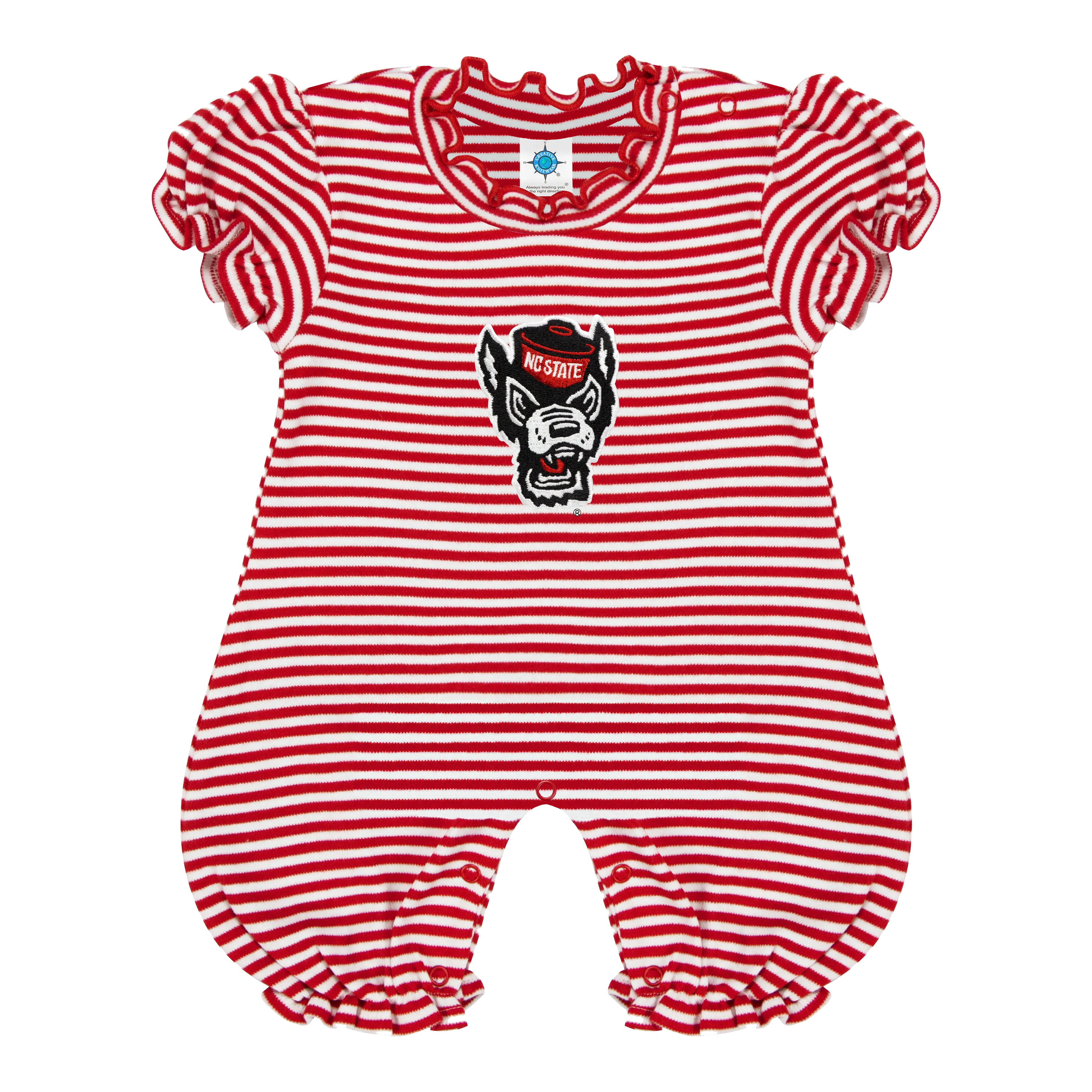 NC State Wolfpack Red and White Striped Wolfhead Bubble Romper